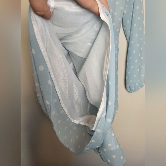 Blue Polka Dot Romper Jumpsuit White Frill Romantic Girly Date Night Coquette XL - Picture 6 of 8